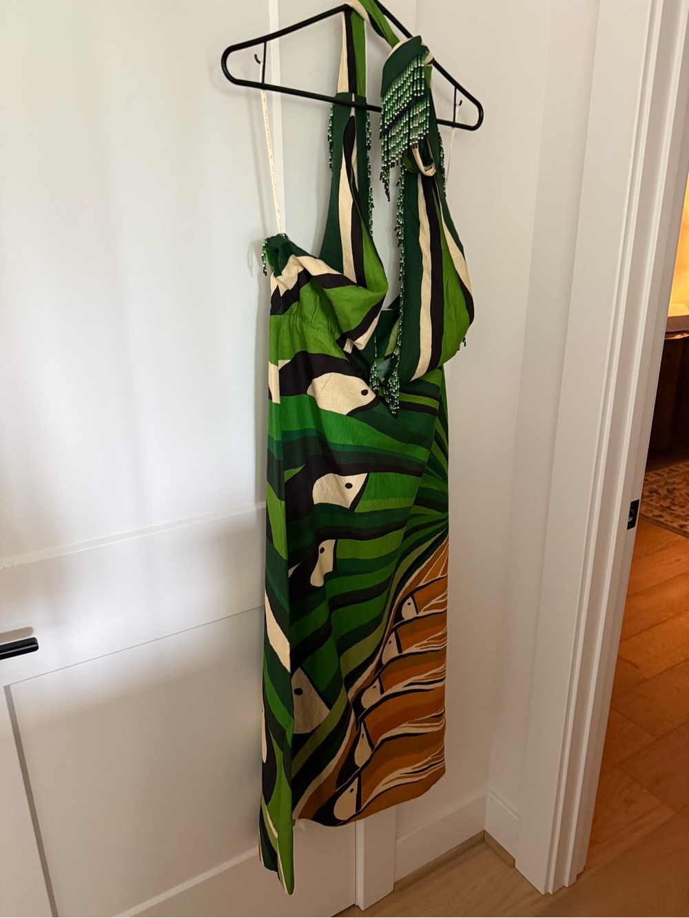 FARM Rio Toucan Tree Green & Orange Fan-Print Twist Halter Maxi Dress. Med. NWT - Picture 2 of 5
